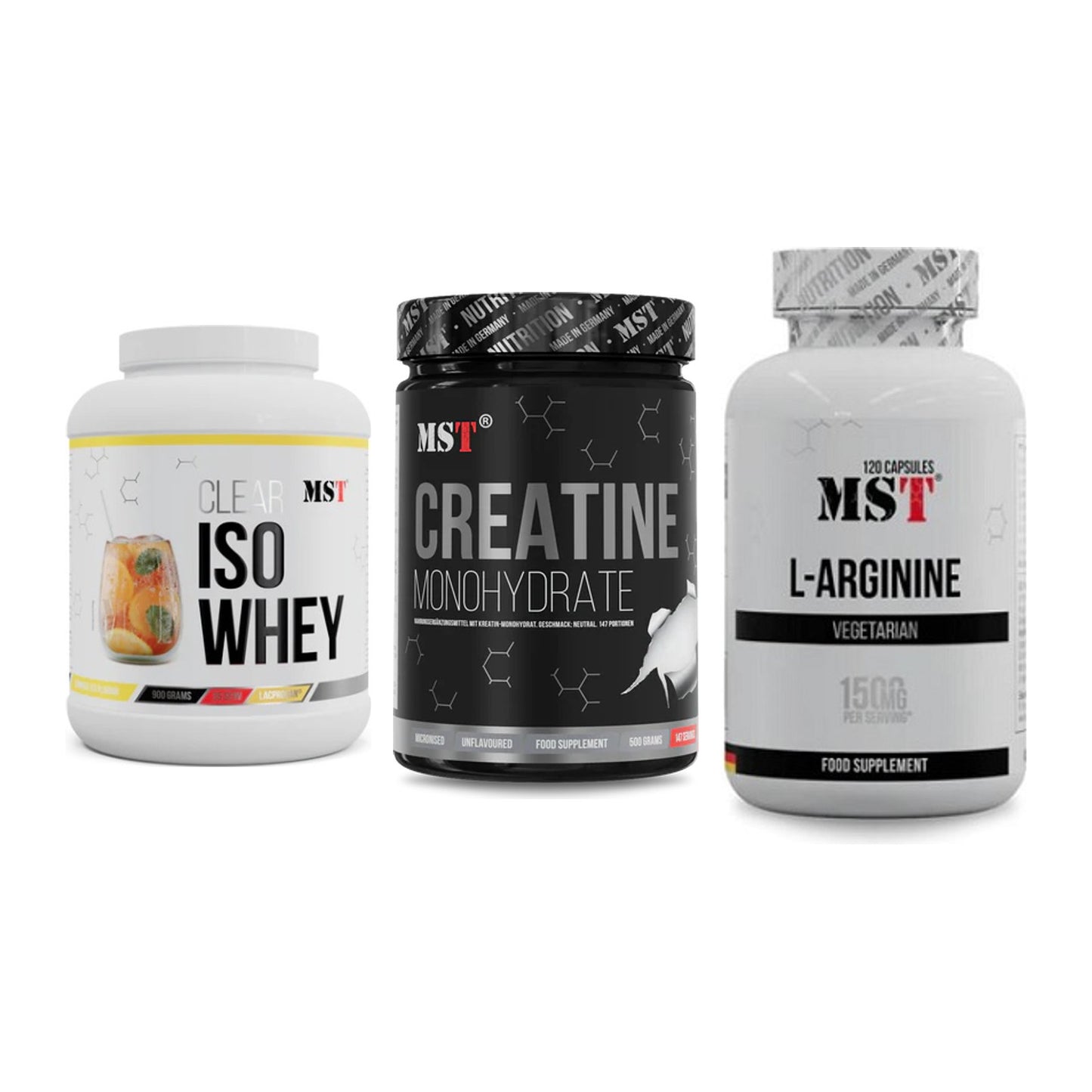 MST Marken-Trio: Iso Clear + Creatin Monohyd + L-Arginine 120 – alle enthaltenen Artikel