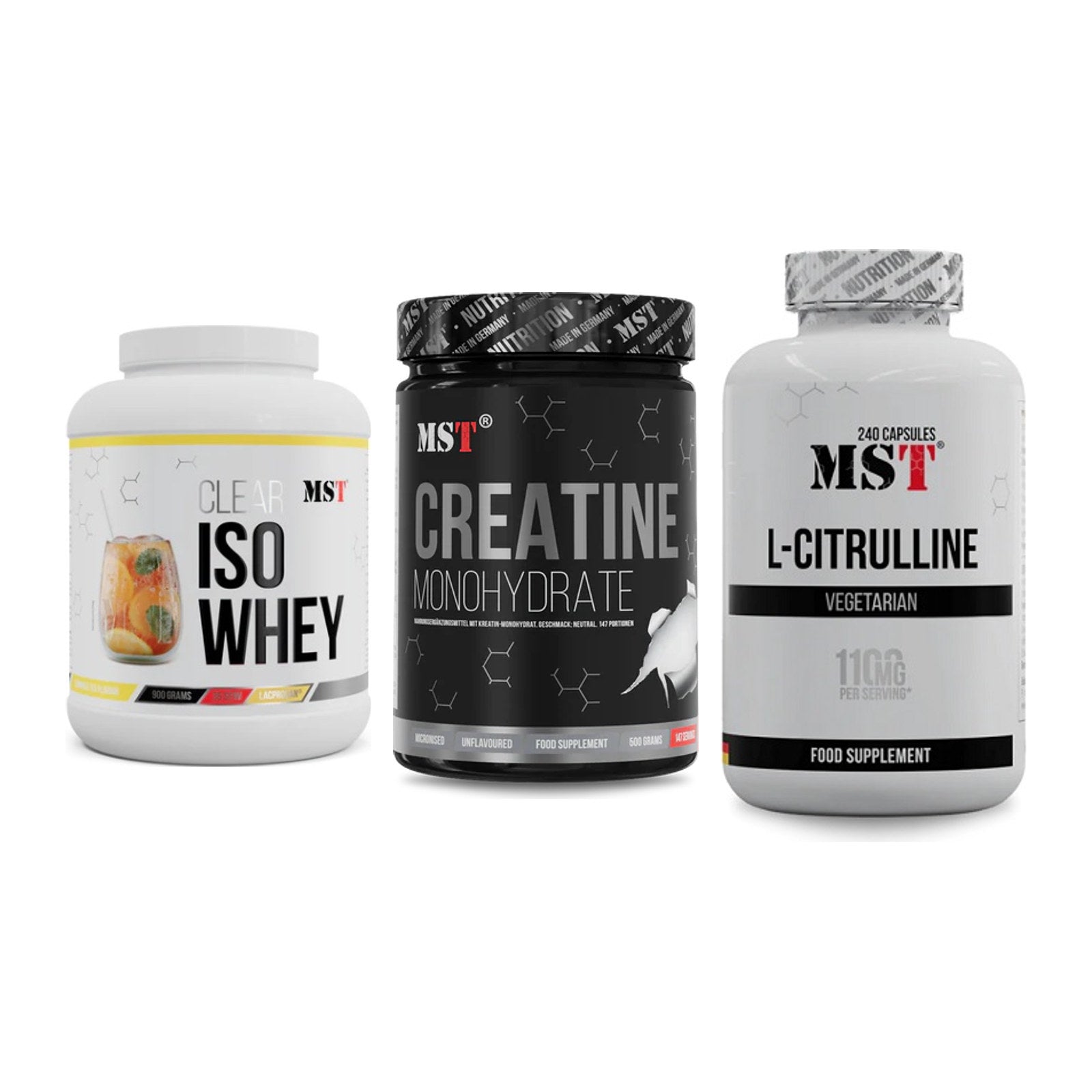 MST Marken-Trio: Iso Clear + Creatin Monohydrate + Citrulline – alle enthaltenen Artikel