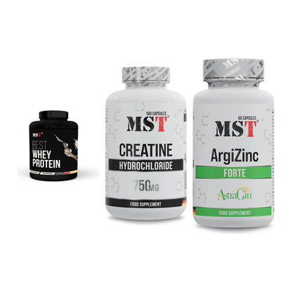 MST Marken-Trio: Best Whey Protein + Creatine HCL + ArgiZinc Forte – alle enthaltenen Artikel