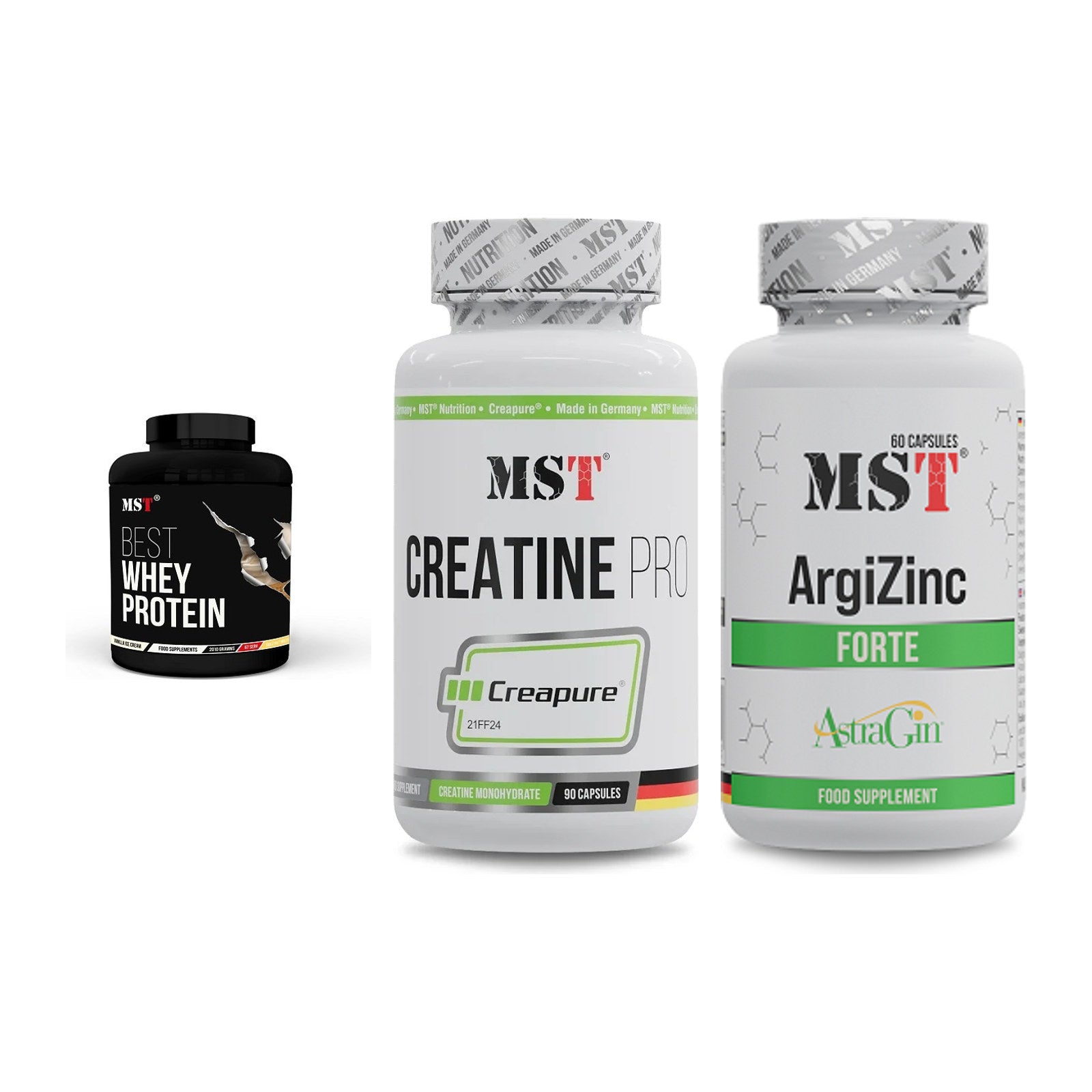 MST Marken-Trio: Best Whey + Creatine Pro + ArgiZinc Forte – alle enthaltenen Artikel