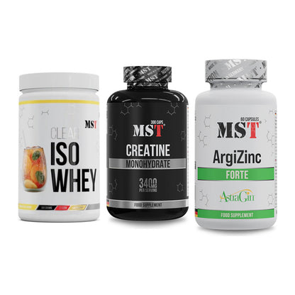MST Marken-Trio: Iso Clear + Creatine Monohydrate + ArgiZinc Forte – alle enthaltenen Artikel