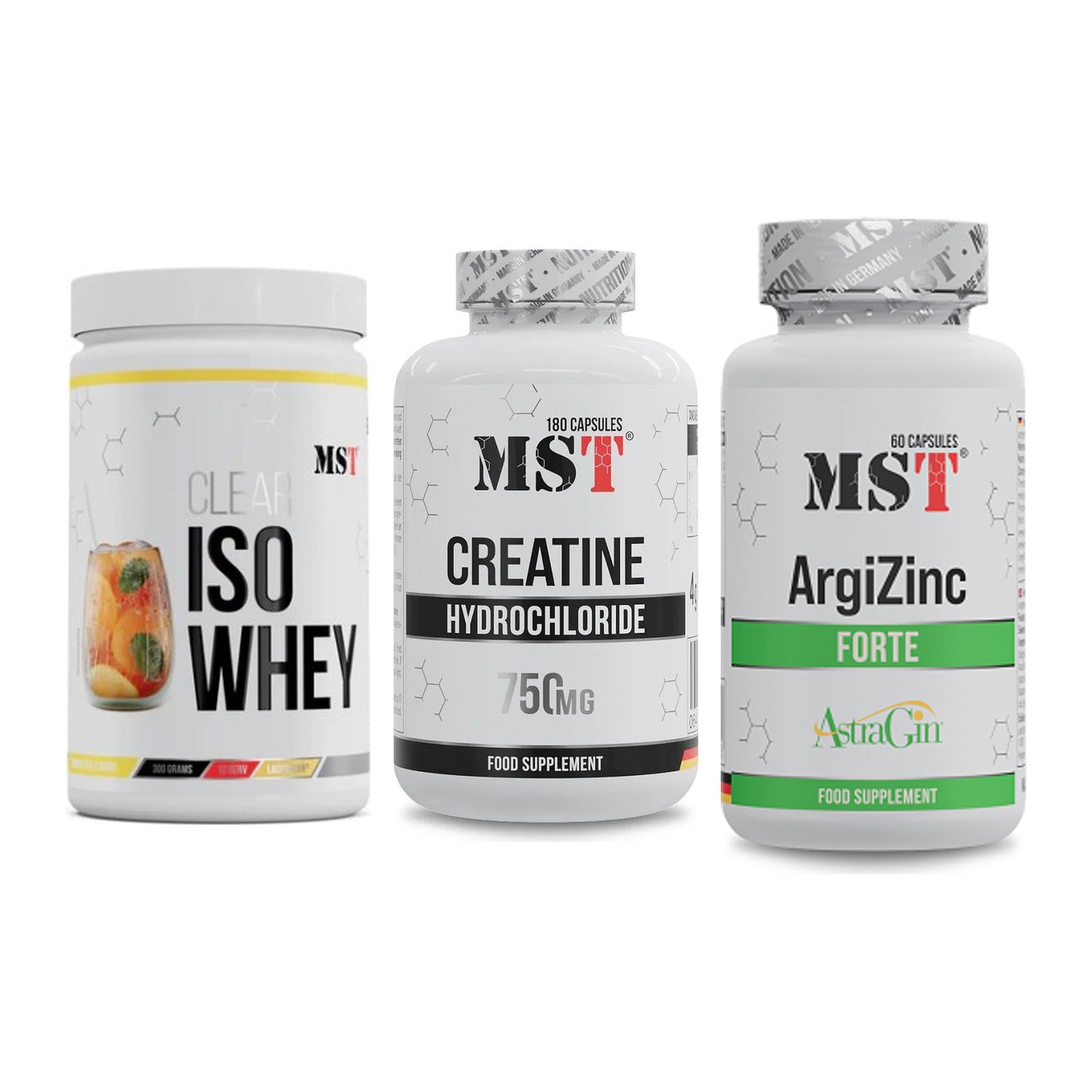 MST Marken-Trio: Iso Clear + Creatine HCL + ArgiZinc Forte – alle enthaltenen Artikel