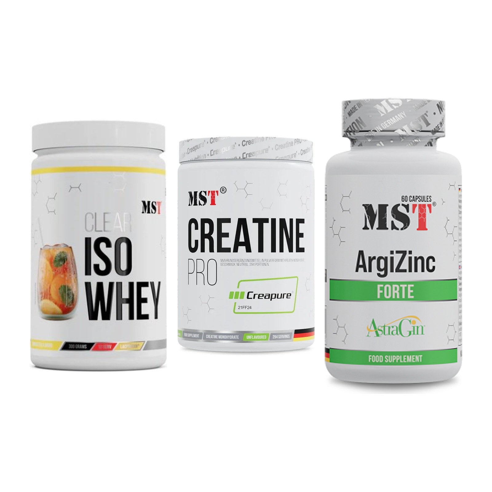 MST Marken-Trio: Iso Clear + Creatin Pro CREAPURE + ArgiZinc Forte – alle enthaltenen Artikel