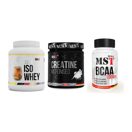 MST Marken-Trio: Iso Clear + Creatin Monohyd + BCAA 1000 (90 – alle enthaltenen Artikel