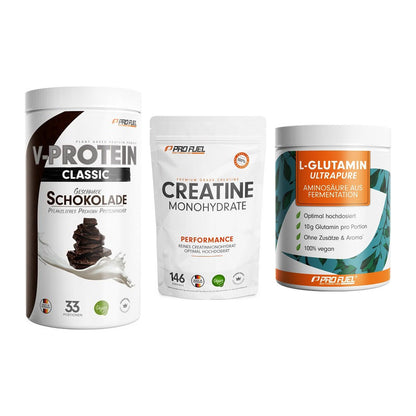 ProFuel Marken-Trio: VEGAN PROTEIN + Creatine + Glutamin – alle enthaltenen Artikel