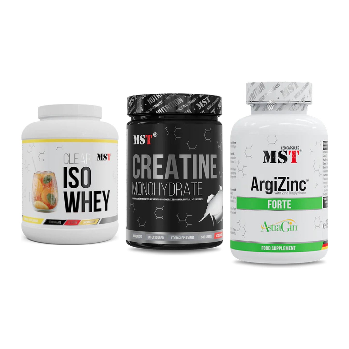 MST Marken-Trio: Iso Clear + Creatin Monohydrate + ArgiZinc Forte – alle enthaltenen Artikel