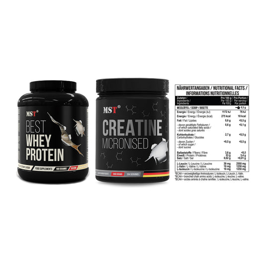 MST Marken-Trio: Best Whey Protein + Creatin Monohydrate + BCAA Zero – alle enthaltenen Artikel