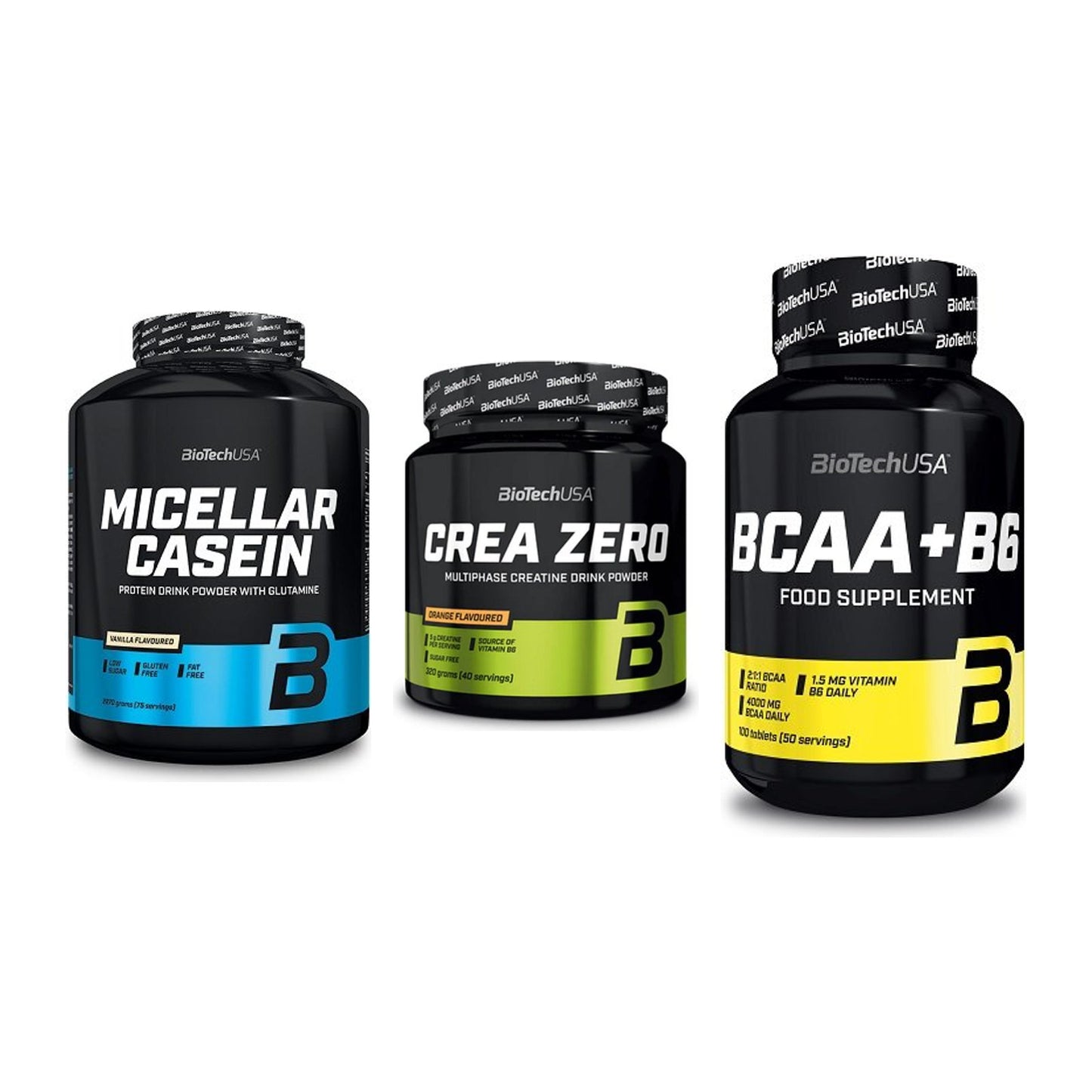 BioTech USA Marken-Trio: Micellar + Crea Zero + BCAA+B6 100 – alle enthaltenen Artikel