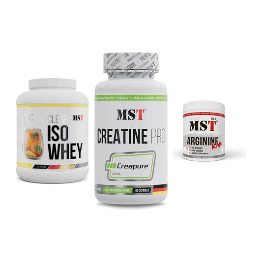 MST Marken-Trio: Iso Clear + Creatine Pro CREAPURE + Arginine RAW – alle enthaltenen Artikel