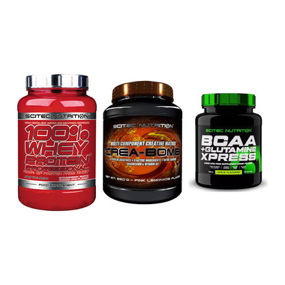 Scitec Nutrition Marken-Trio: 100% Whey + Crea-Bomb + 1 weitere – alle enthaltenen Artikel