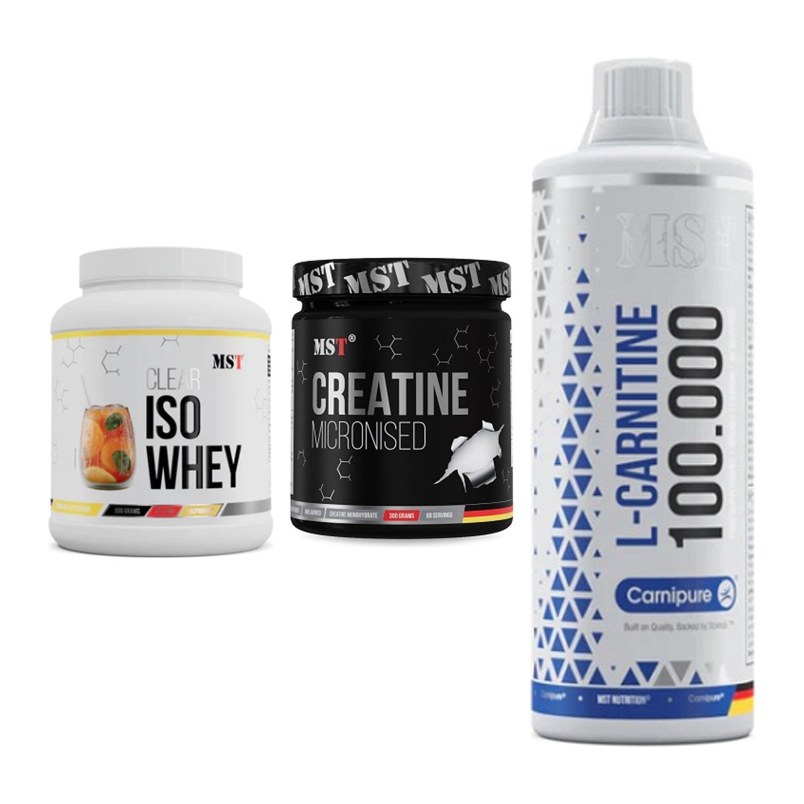 MST Marken-Trio: Iso Clear + Creatin Monohyd + L-Carnitine – alle enthaltenen Artikel