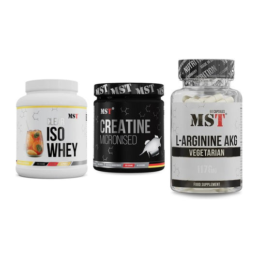 MST Marken-Trio: Iso Clear + Creatin Monohydrate + Arginin AAKG 1178mg – alle enthaltenen Artikel