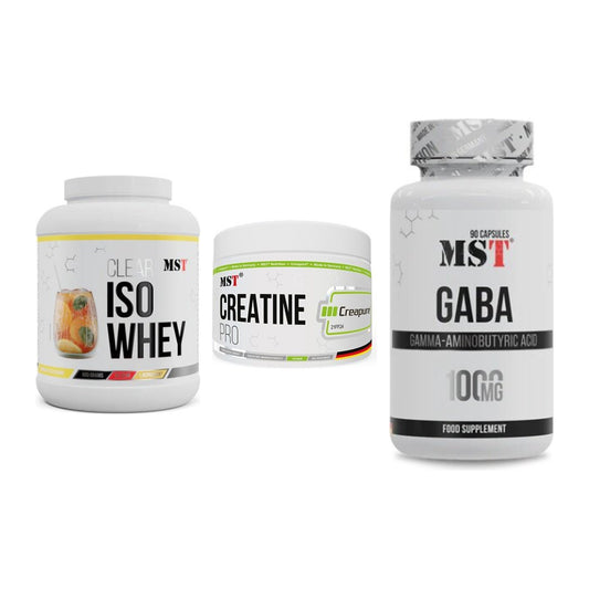 MST Marken-Trio: Iso Clear 900g + Creatin Pro + GABA 1000mg – alle enthaltenen Artikel
