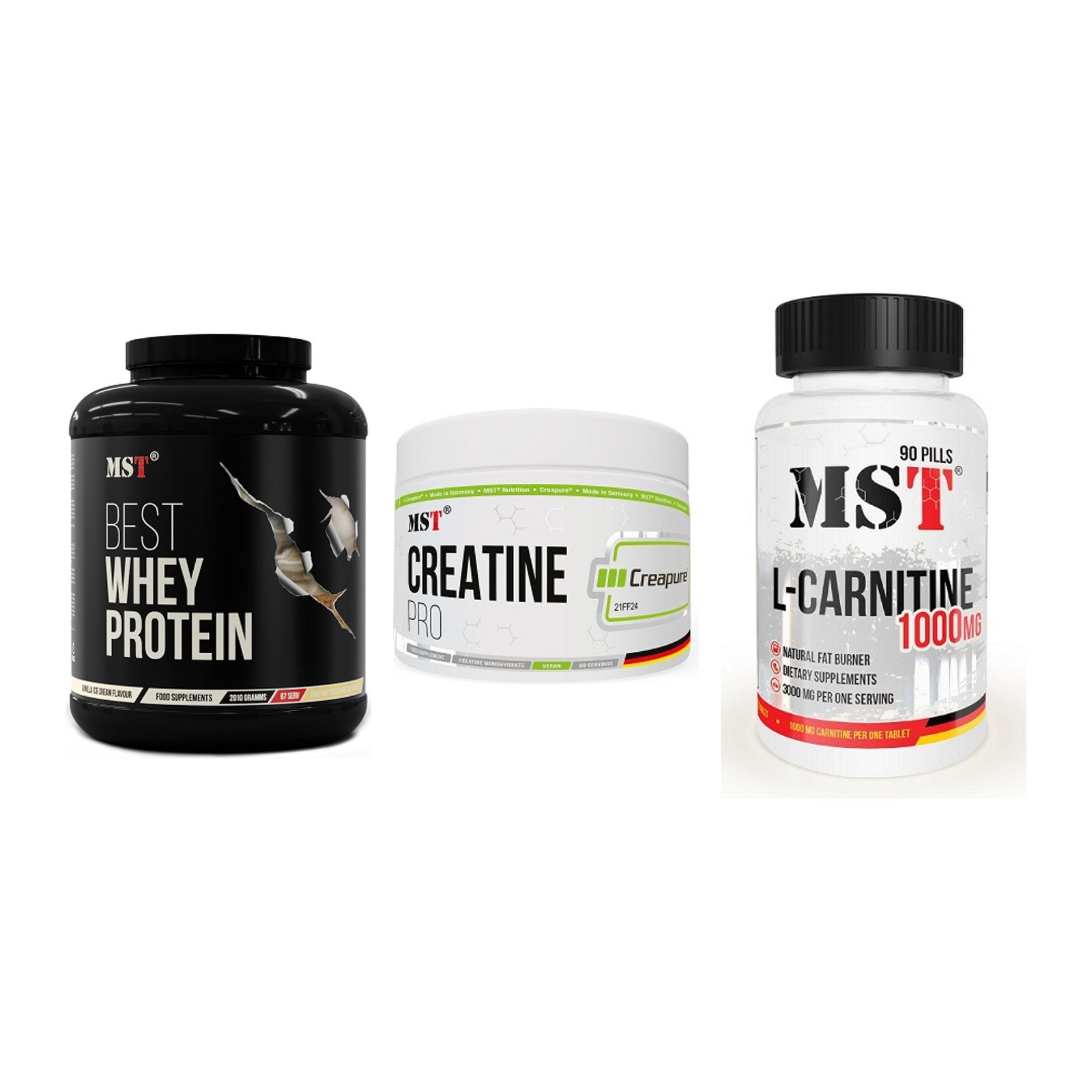 MST Marken-Trio: Best Whey + Creatin Pro + L-Carnitine – alle enthaltenen Artikel