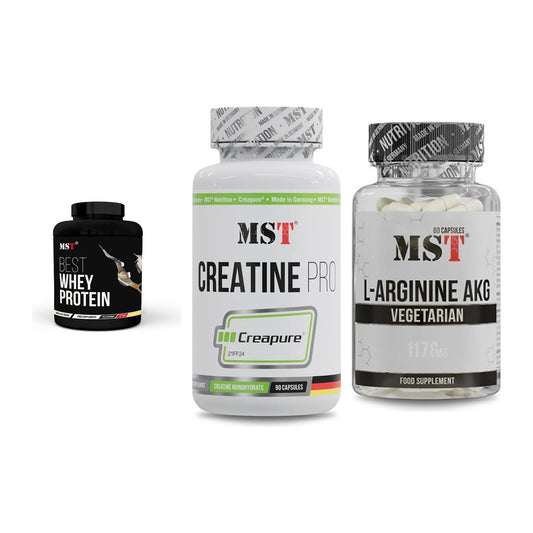 MST Marken-Trio: Best Whey + Creatine Pro + Arginin AAKG – alle enthaltenen Artikel