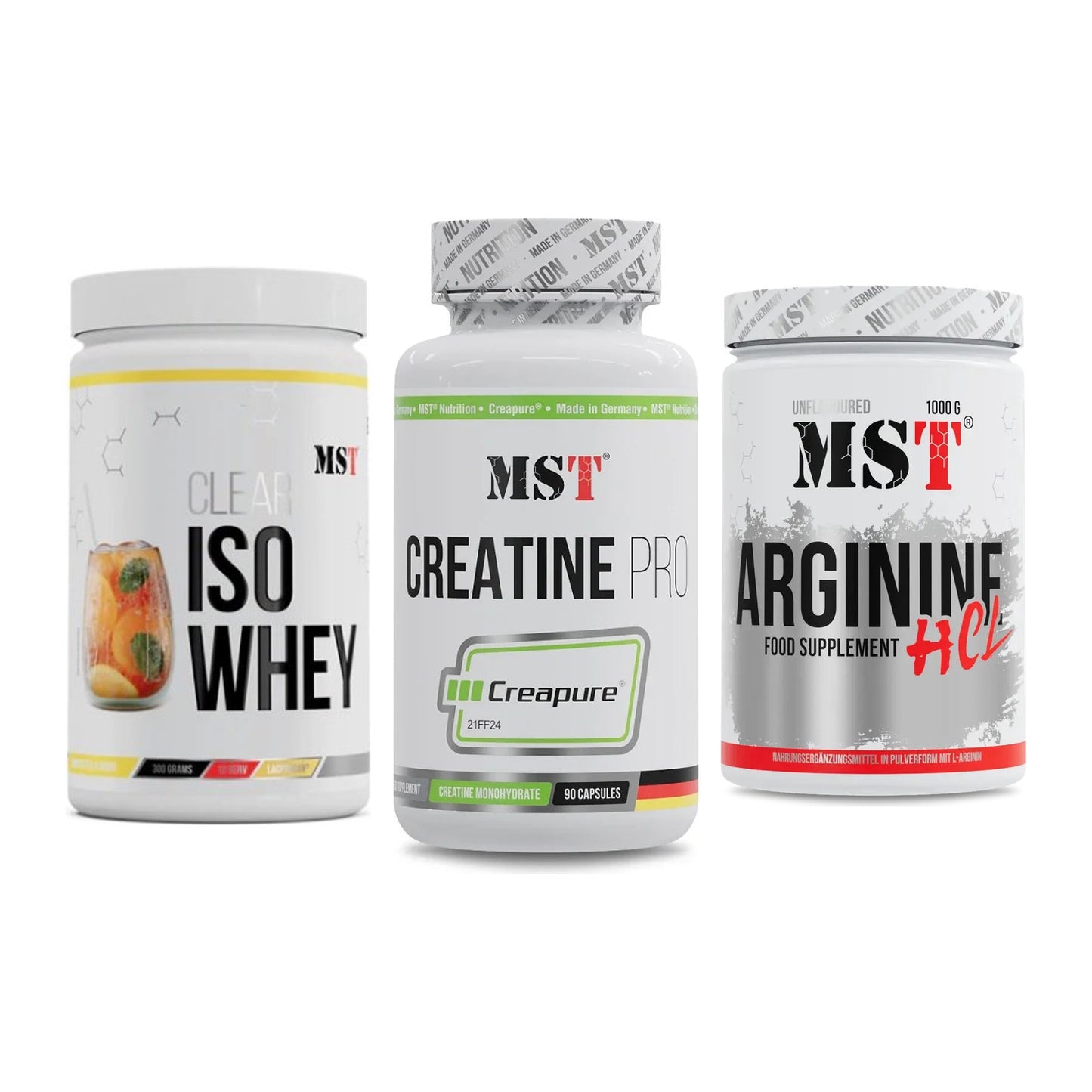 MST Marken-Trio: Iso Clear + Creatine Pro CREAPURE + Arginine HCL – alle enthaltenen Artikel
