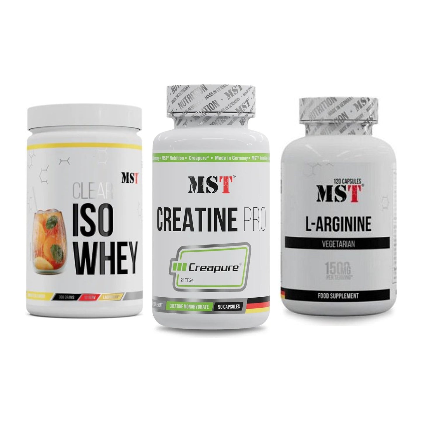 MST Marken-Trio: Iso Clear + Creatine Pro + L-Arginine 120 – alle enthaltenen Artikel