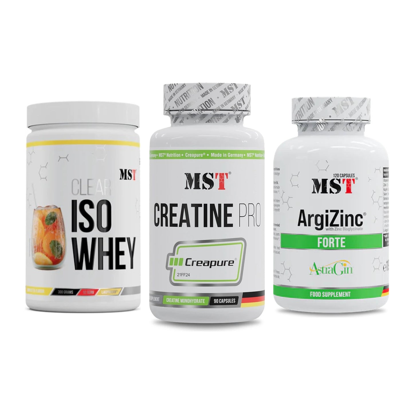 MST Marken-Trio: Iso Clear + Creatine Pro CREAPURE + ArgiZinc Forte – alle enthaltenen Artikel