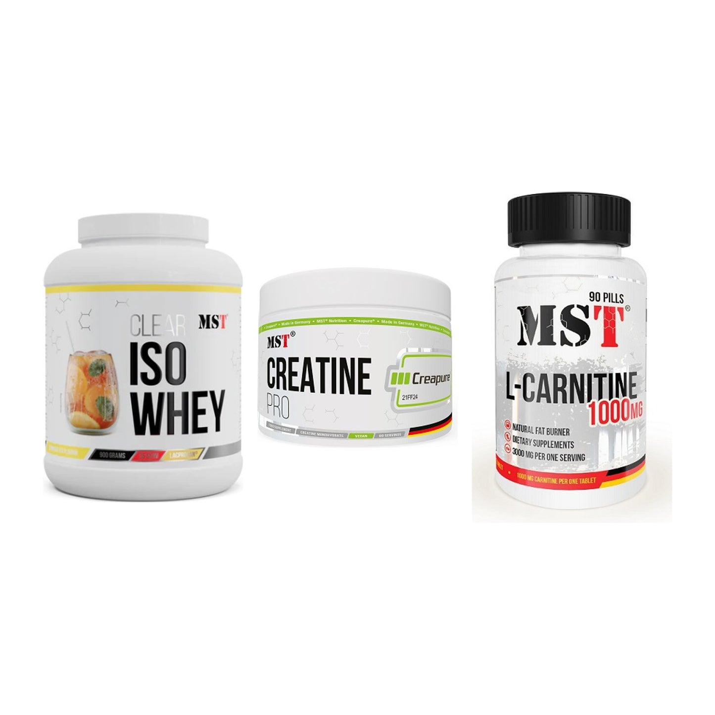 MST Marken-Trio: Iso Clear + Creatin Pro + L-Carnitine – alle enthaltenen Artikel