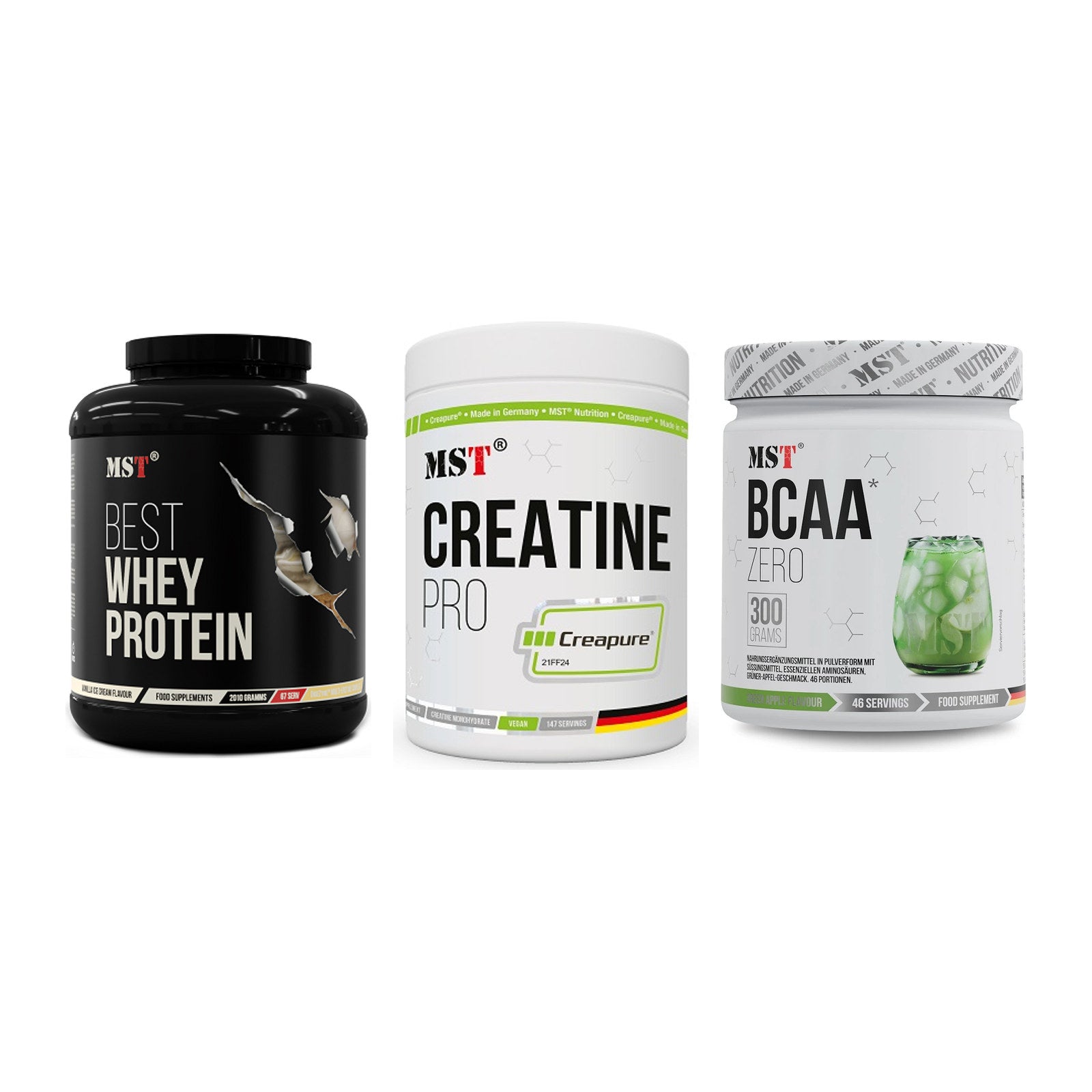 MST Marken-Trio: Best Whey Protein + Creatin Pro CREAPURE + BCAA Zero – alle enthaltenen Artikel