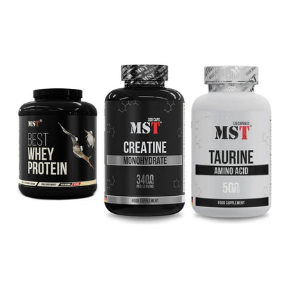 MST Marken-Trio: Best Whey Protein + Creatine Monohydrate + Taurine – alle enthaltenen Artikel