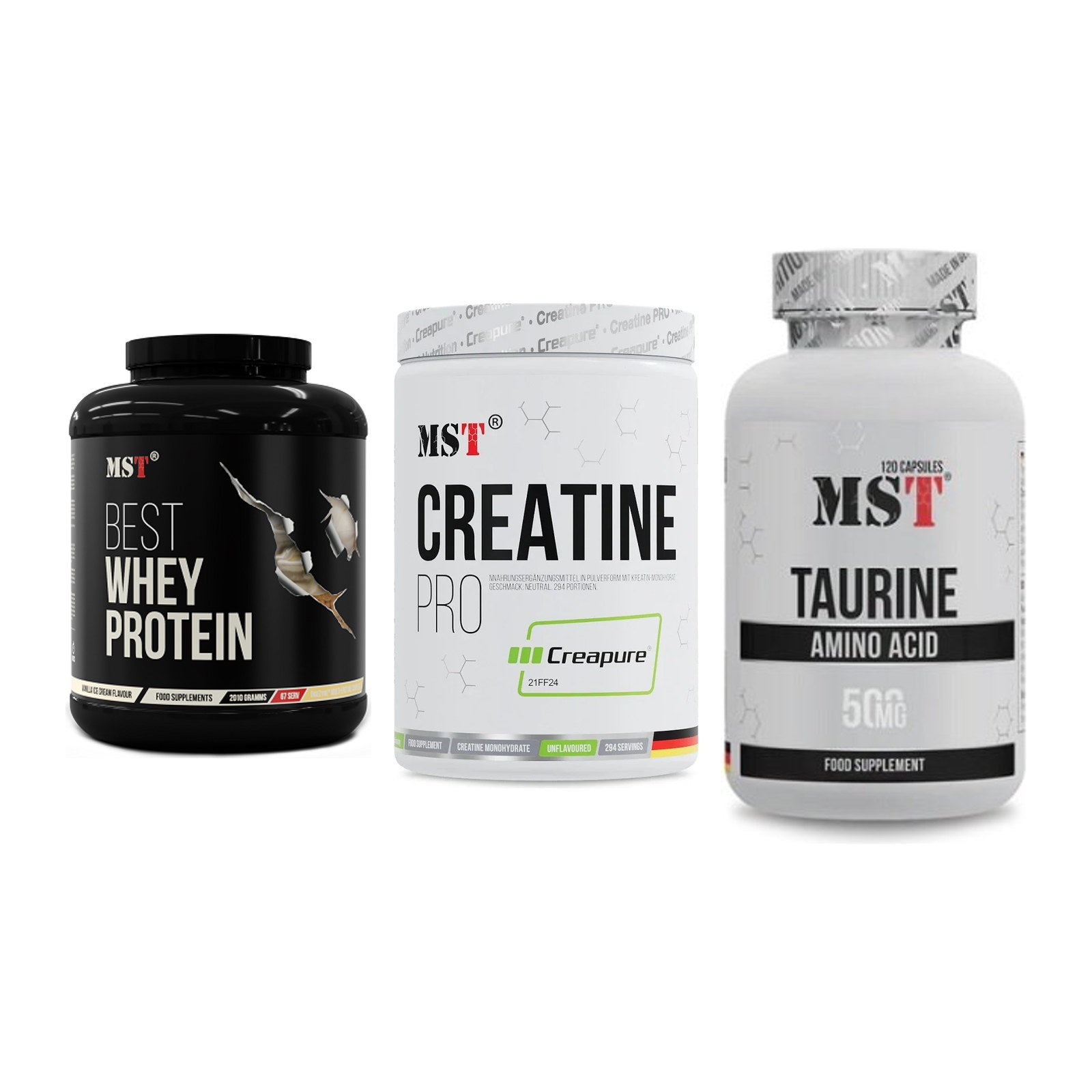 MST Marken-Trio: Best Whey + Creatin Pro + Taurine – alle enthaltenen Artikel