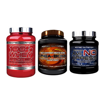 Scitec Nutrition Marken-Trio: 100% Whey + Crea-Bomb + 1 weitere – alle enthaltenen Artikel