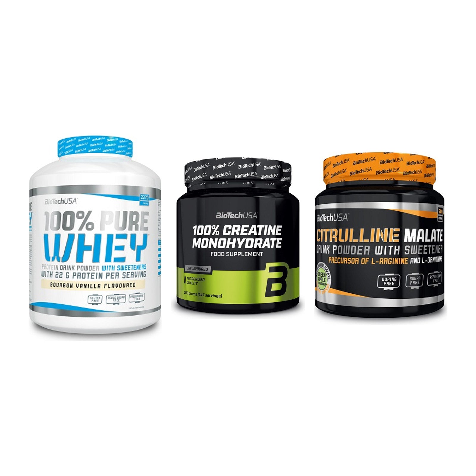 BioTech USA Marken-Trio: 100% Pure + Creatine + Citrulline – alle enthaltenen Artikel