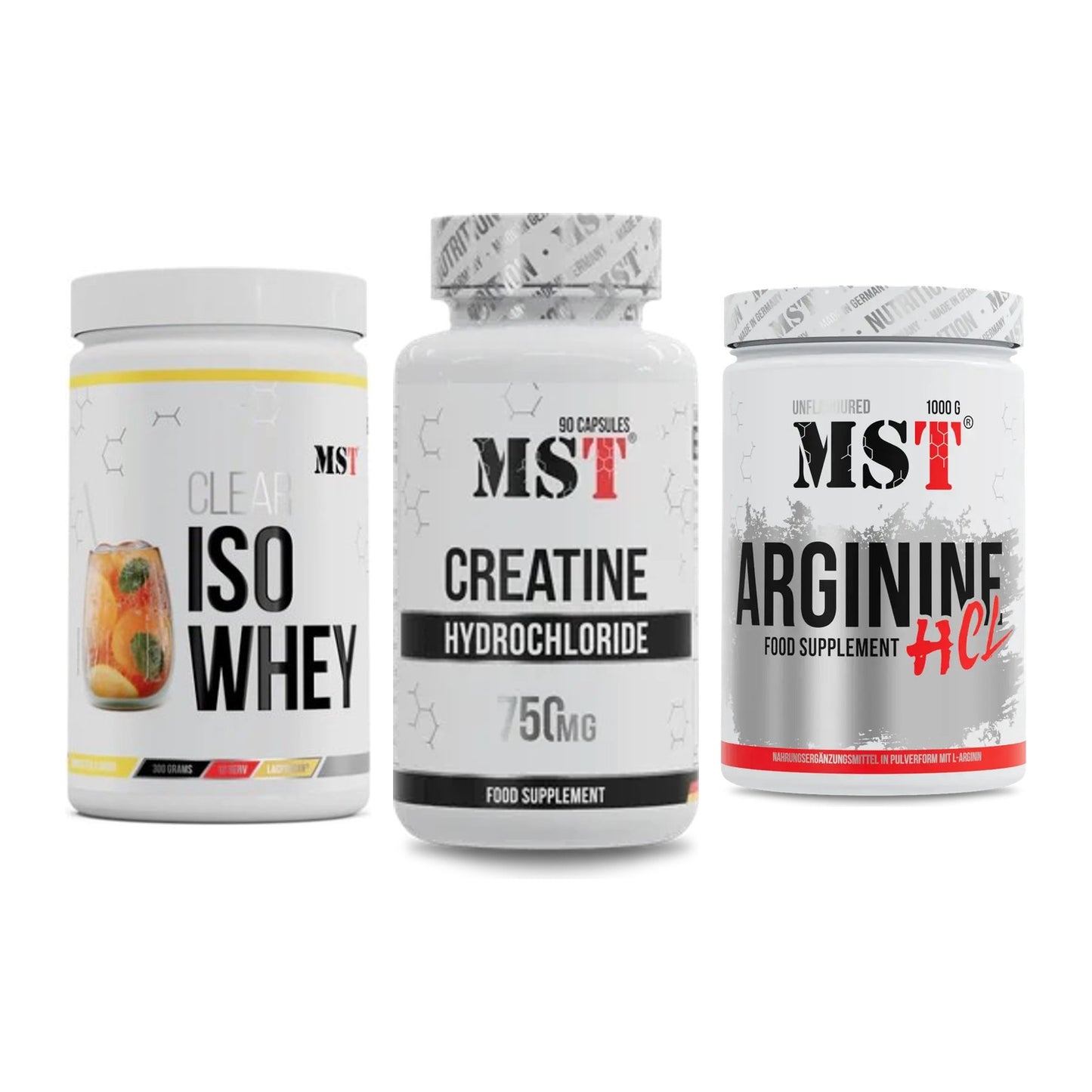 MST Marken-Trio: Iso Clear + Creatin HCL + Arginine HCL – alle enthaltenen Artikel