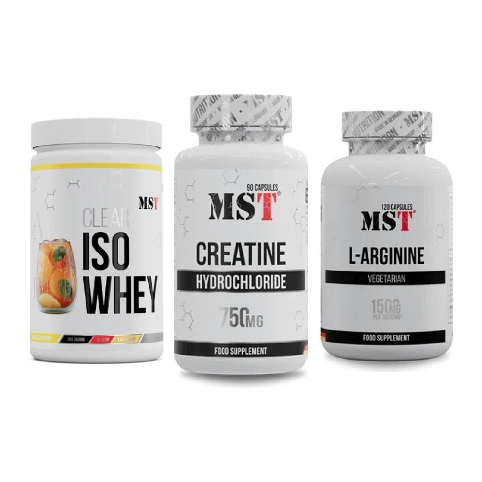 MST Marken-Trio: Iso Clear + Creatin HCL + L-Arginine 120 Kaps. – alle enthaltenen Artikel