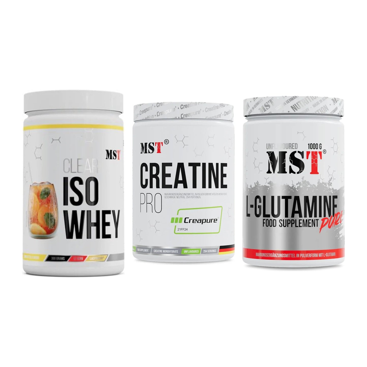 MST Marken-Trio: Iso Clear + Creatin Pro CREAPURE + Glutamine – alle enthaltenen Artikel