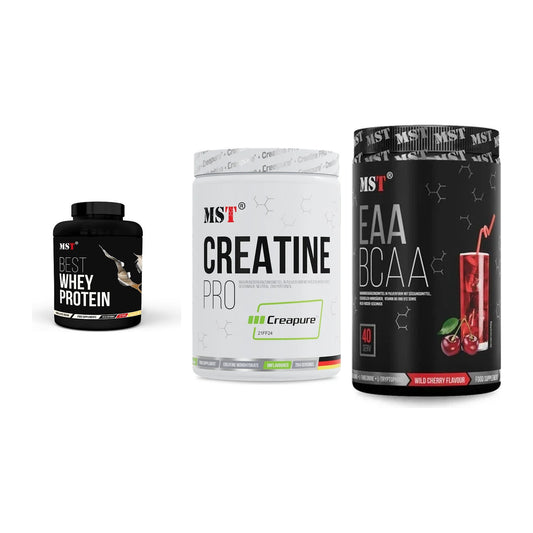 MST Marken-Trio: Best Whey Protein + Creatin Pro CREAPURE + EAA & BCAA – alle enthaltenen Artikel