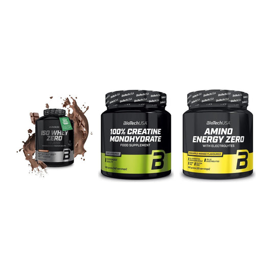BioTech USA Marken-Trio: Iso Whey Zero + Creatine + Amino Energy – alle enthaltenen Artikel