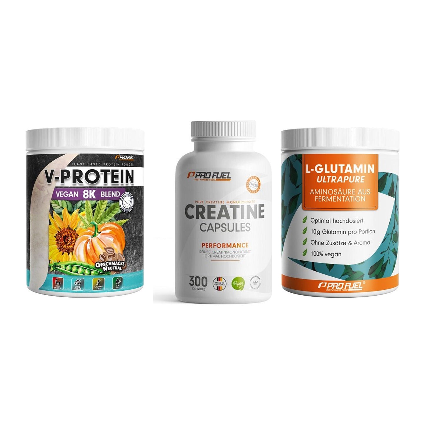 ProFuel Marken-Trio: V-Protein + Creatine + Glutamin – alle enthaltenen Artikel