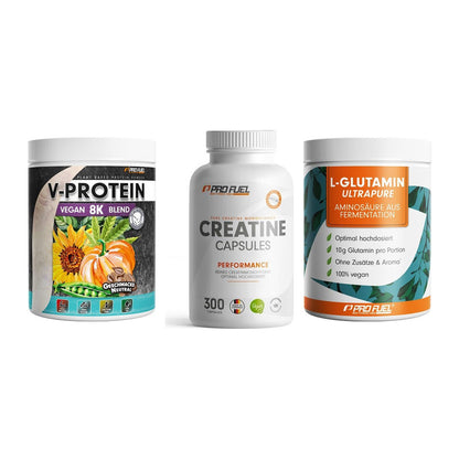 ProFuel Marken-Trio: V-Protein + Creatine + Glutamin – alle enthaltenen Artikel