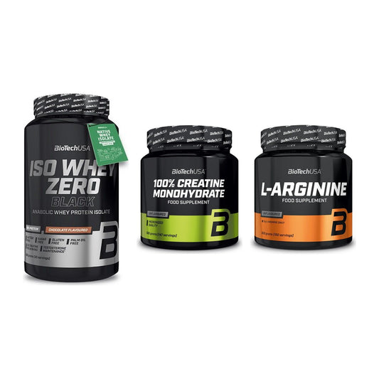 BioTech USA Marken-Trio: Iso Whey Zero + Creatine + L-Arginin – alle enthaltenen Artikel