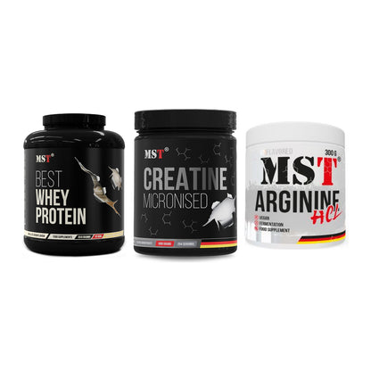 MST Marken-Trio: Best Whey + Creatin Monohyd + Arginine HCL – alle enthaltenen Artikel