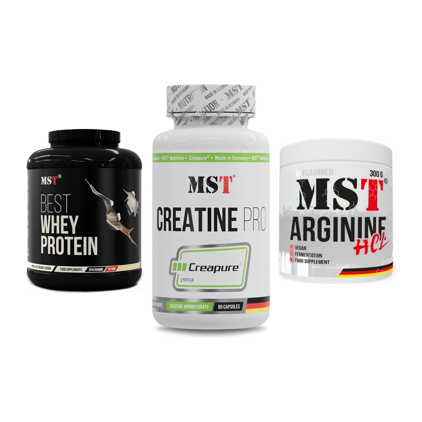 MST Marken-Trio: Best Whey + Creatine Pro + Arginine HCL – alle enthaltenen Artikel