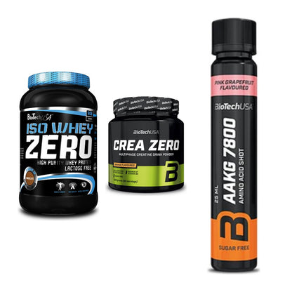 BioTech USA Marken-Trio: Iso Whey Zero + Crea Zero + AAKG 7800 – alle enthaltenen Artikel