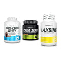 BioTech USA Marken-Trio: 100% Pure Whey + Crea Zero + L-Lysine – alle enthaltenen Artikel