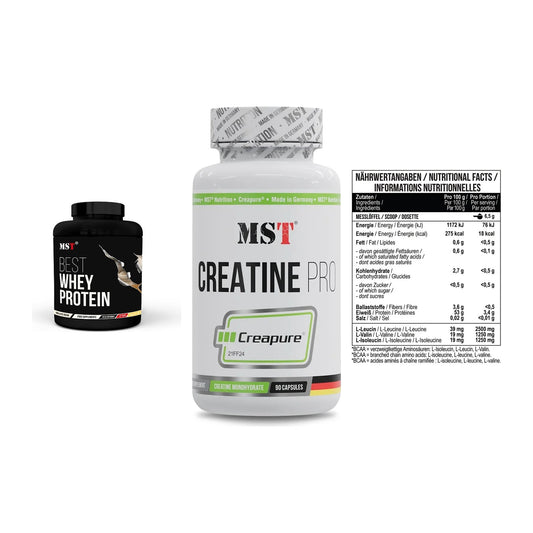 MST Marken-Trio: Best Whey Protein + Creatine Pro CREAPURE + BCAA Zero – alle enthaltenen Artikel