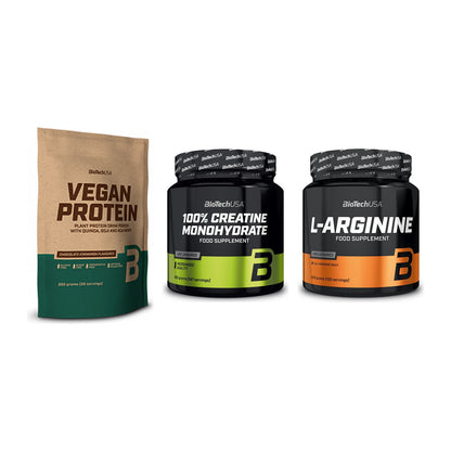BioTech USA Marken-Trio: Vegan Protein + Creatine + L-Arginin – alle enthaltenen Artikel