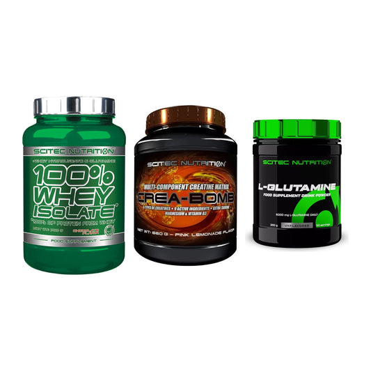 Scitec Nutrition Marken-Trio: Whey Isolate + Crea-Bomb + 1 weitere – alle enthaltenen Artikel
