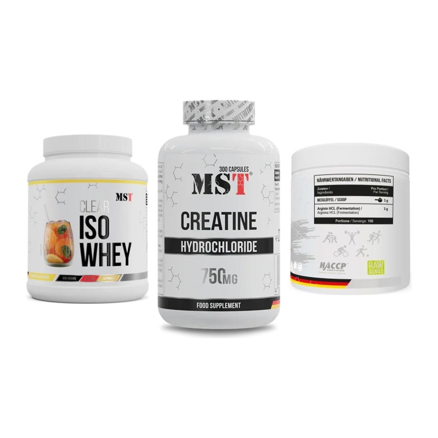MST Marken-Trio: Iso Clear + Creatine HCL + Arginine HCL – alle enthaltenen Artikel