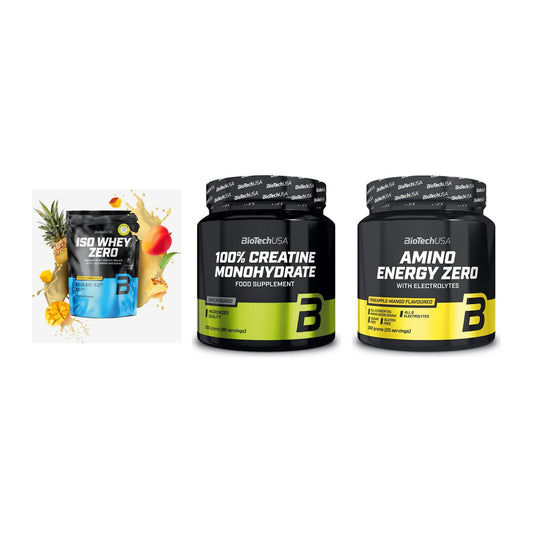 BioTech USA Marken-Trio: Iso Whey Zero + Creatine + Amino Energy – alle enthaltenen Artikel