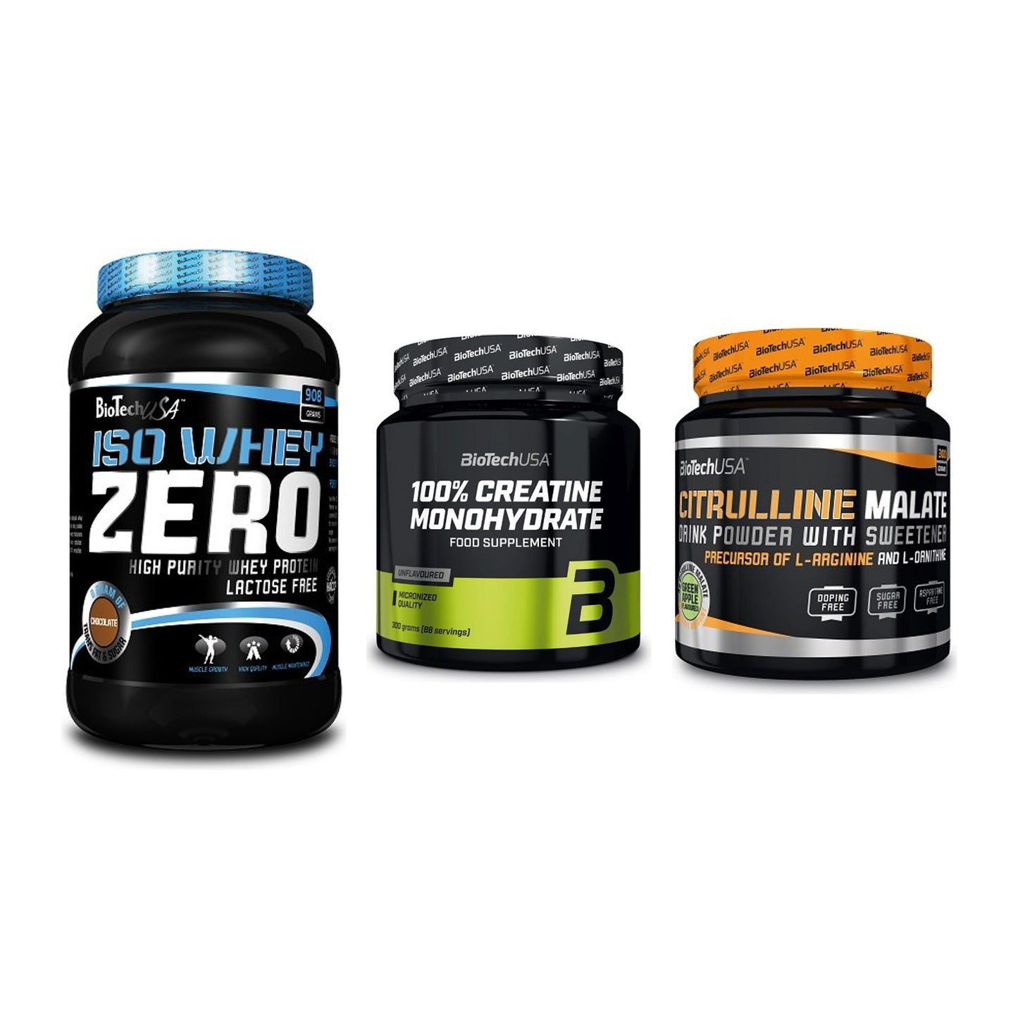 BioTech USA Marken-Trio: Iso Whey Zero + Creatine + Citrulline – alle enthaltenen Artikel