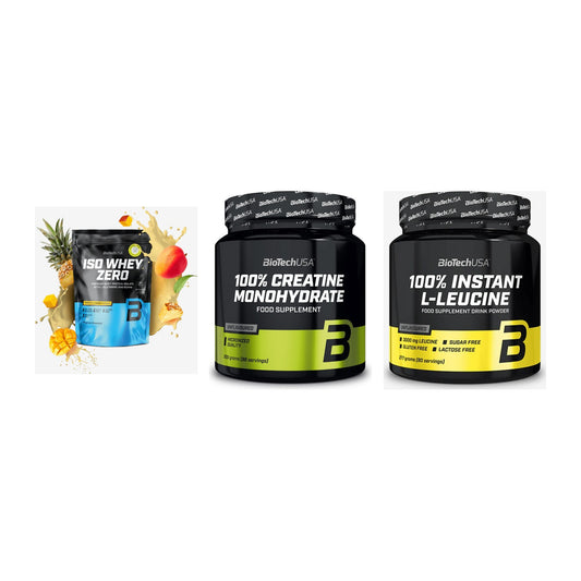 BioTech USA Marken-Trio: Iso Whey Zero + Creatine + 100% Instant – alle enthaltenen Artikel