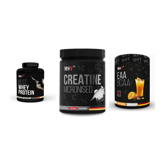 MST Marken-Trio: Best Whey Protein + Creatin Monohydrate + EAA & BCAA – alle enthaltenen Artikel