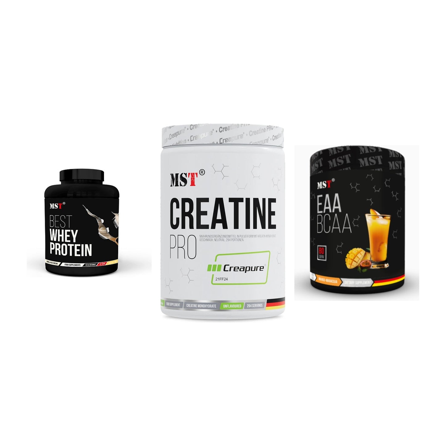 MST Marken-Trio: Best Whey Protein + Creatin Pro CREAPURE + EAA & BCAA – alle enthaltenen Artikel
