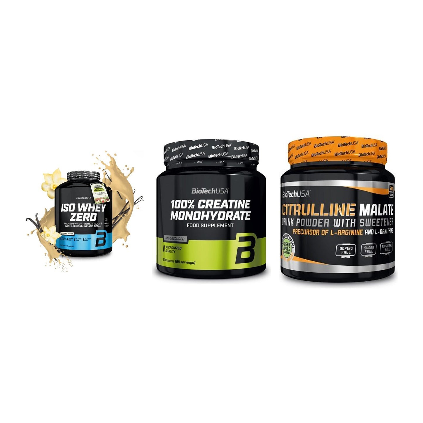 BioTech USA Marken-Trio: Iso Whey Zero + Creatine + Citrulline – alle enthaltenen Artikel